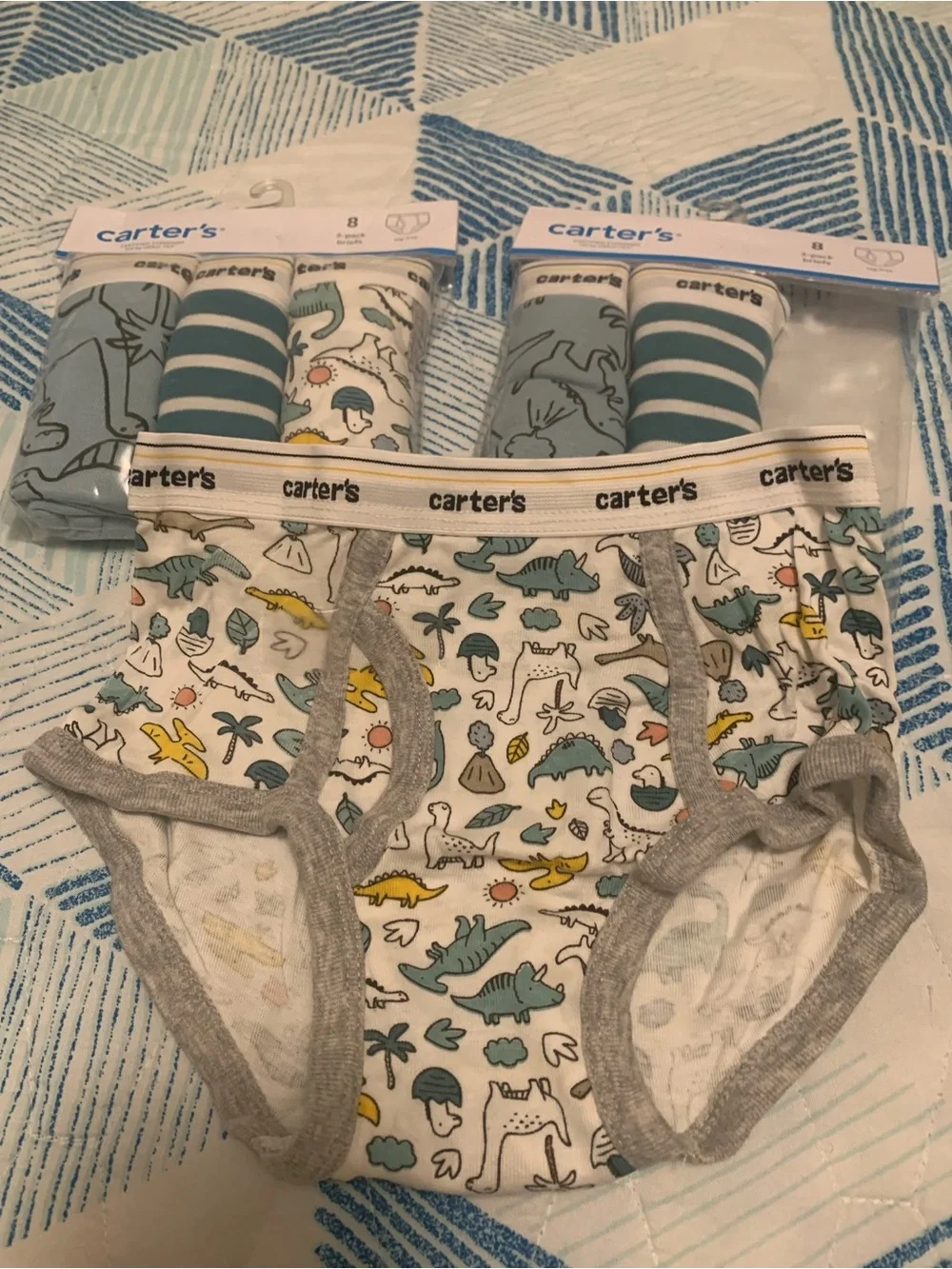 Carter's Boys Dino & Stripe Cotton Briefs - Teal, Gray, Yellow